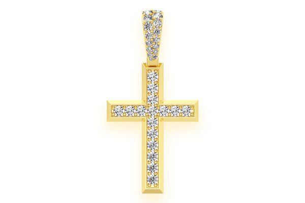 Angled Cross Diamond Pendant 14k Solid Gold 1.15ctw