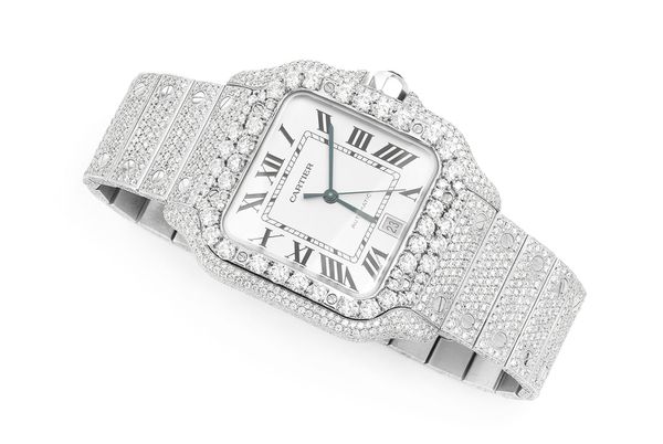 Cartier Santos De Cartier Steel 40MM (4072) - 20.50ctw Fully Iced Out