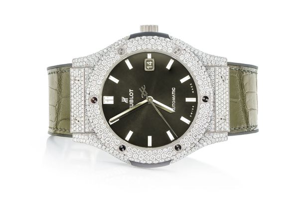 Icebox Hublot Classic Fusion 42MM Steel 9.50ctw nx8970 Fully Iced Out