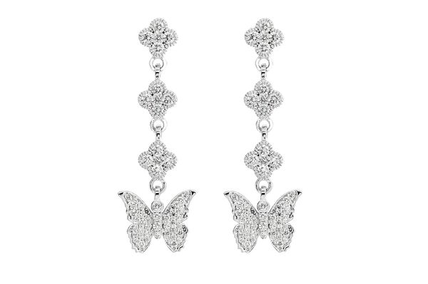 Butterfly Clover Diamond Dangling Earrings 14k Solid Gold 1.25ctw