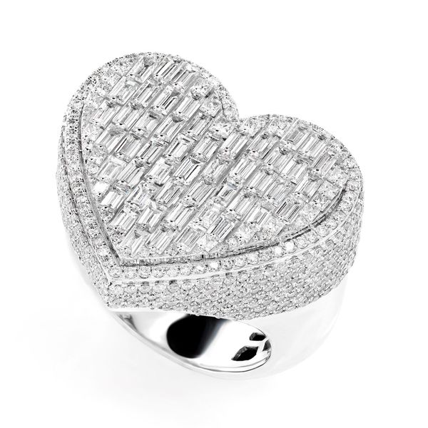 Baguette Diamond Heart Signet Ring Solid Gold 4.00ctw 