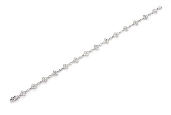 Clover Link Bezel Milgrain Diamond Bracelet 14k Solid Gold 2.75ctw