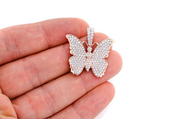 Butterfly Diamond Pendant 14k Solid Gold 2.25ctw