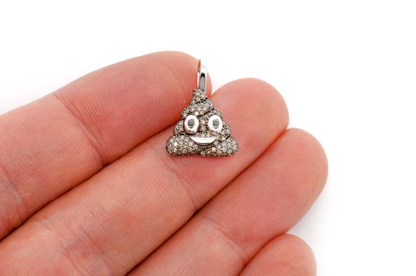 Poop Emoji Brown & Black Diamond Pendant - 14k Solid Gold 0.40ctw