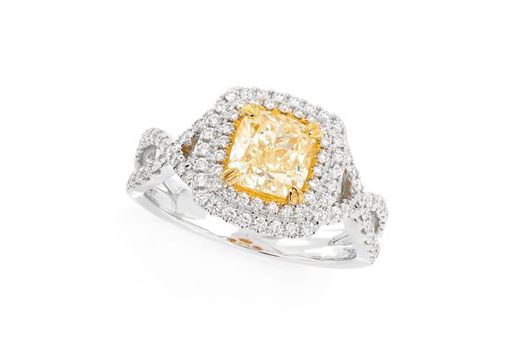 2.00ctw Yellow Diamond Double Halo - Diamond Engagement Ring - All Natural