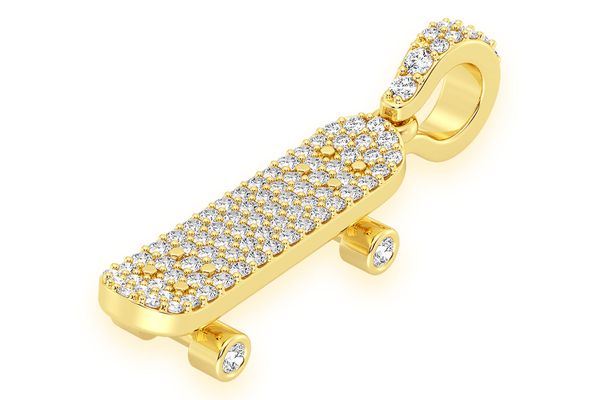 Skateboard Diamond Pendant 14k Solid Gold 0.35ctw