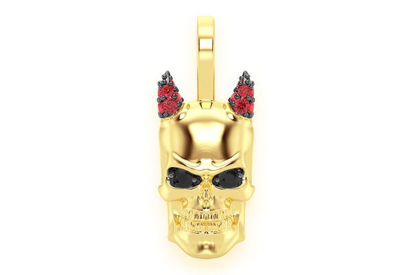 Horned Skull Diamond Pendant 14k Solid Gold 0.15ctw