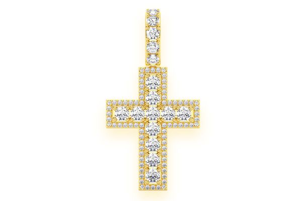 Solitaire Border Cross Diamond Pendant 14k Solid Gold 1.40ctw