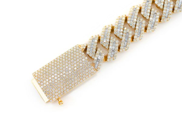 21MM Raised Baguette Miami Cuban Link Diamond Bracelet 14k Solid Gold 23.75ctw