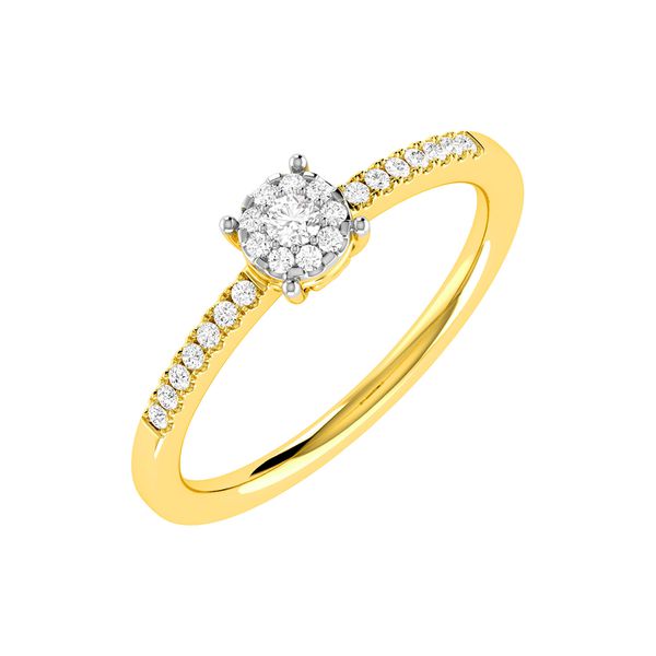 Halo Single Row Diamond Engagement Ring 0.12ctw - 14k Solid Gold- All Natural