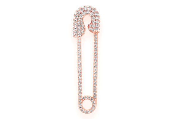 Safety Pin Diamond Pendant 14k Solid Gold 0.80ctw