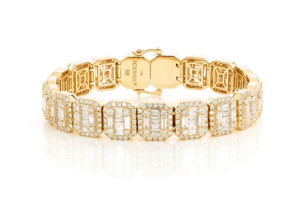 Baguette Raised Rectangular Link Bracelet 14k   19.00ctw