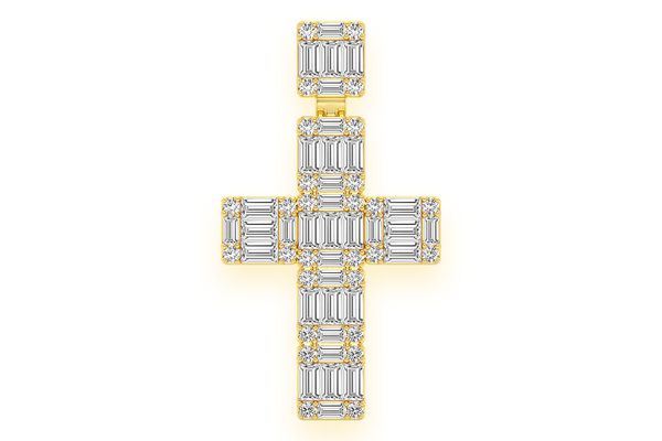  Baguette Cross Diamond Pendant 14k Solid Gold 1.80ctw