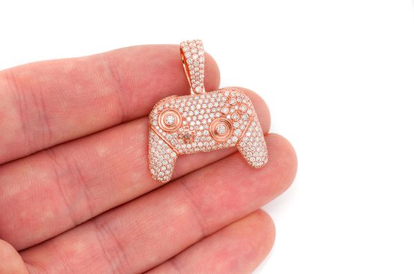 Video Game Controller Diamond Pendant 14k Solid Gold 3.00ctw