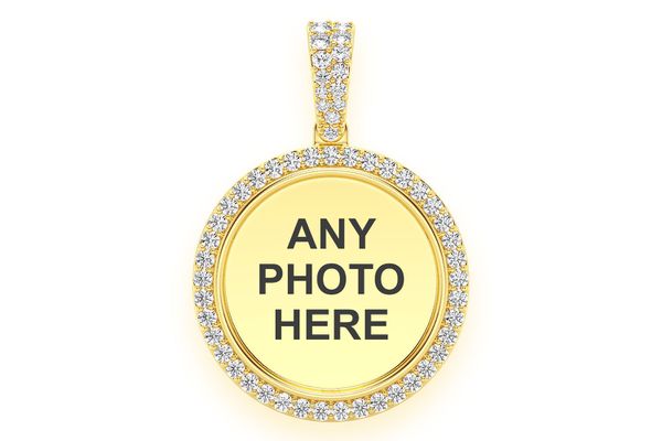 Round Picture Memory Diamond Pendant 14k Solid Gold 0.50ctw