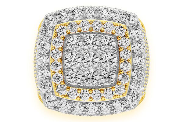 Double Halo Signet Diamond Ring 14k Solid Gold 7.00ctw