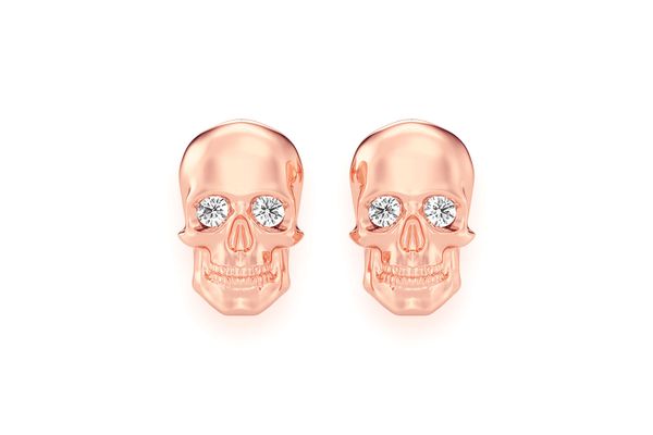 Skull Diamond Stud Earrings 14k Solid Gold 0.10ctw