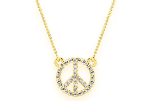 Peace Sign Diamond Necklace Connected 14k Solid Gold 0.15ctw