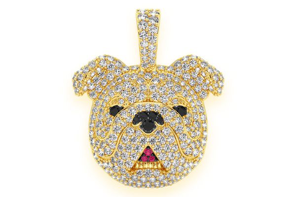 Bulldog Diamond Pendant 14k Solid Gold 1.66ctw