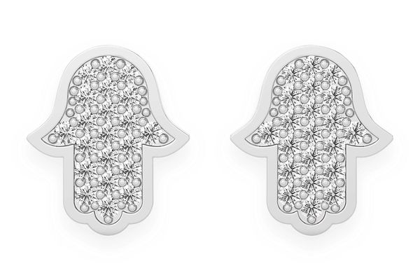 Hamsa Stud Diamond Earrings 14k Solid Gold 0.15ctw