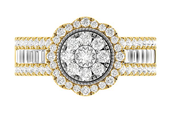 Floral Round And Baguette Diamond Engagement Ring 1.00ctw 14k Solid Gold - All Natural