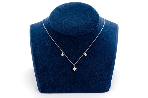 Three Star Diamond Necklace 14k Solid Gold 0.21ctw