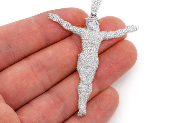 Jesus Crucifix Diamond Pendant 14k Solid Gold 3.30ctw