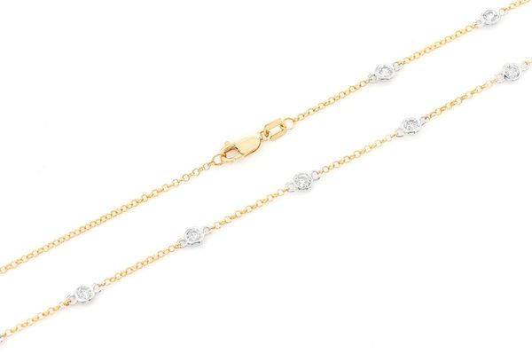 Eternity Round Bezel Set Diamond Necklace 14k Solid Gold 1.00ctw