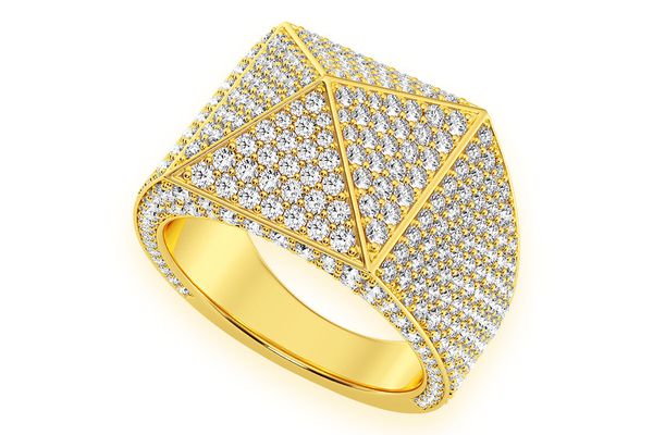 Pyramid Signet Diamond Ring 14k Solid Gold 3.00ctw