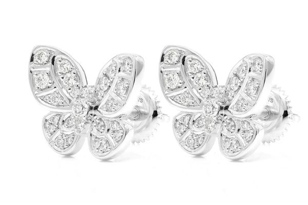 Intricate Butterfly Stud Diamond Earrings 14k Solid Gold 0.35ctw