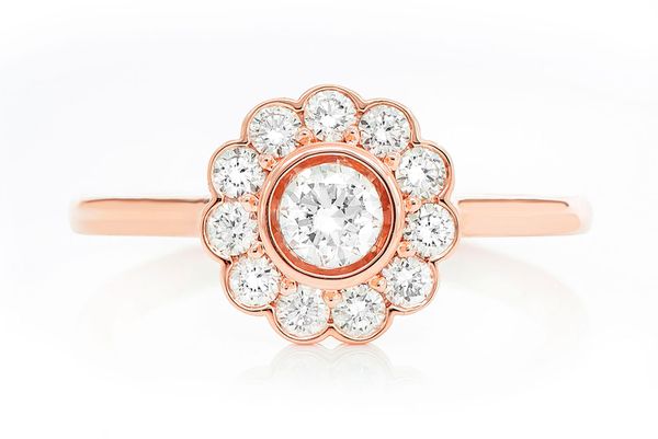 Flower Bezel Halo Diamond Ring 14k Solid Gold 0.65ctw