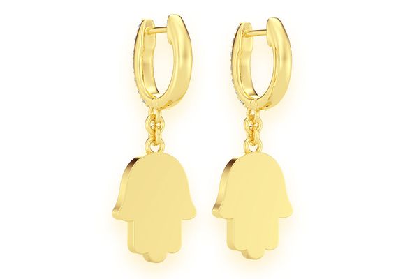 Hamsa Dangling Diamond Earrings 14k Solid Gold 0.56ctw