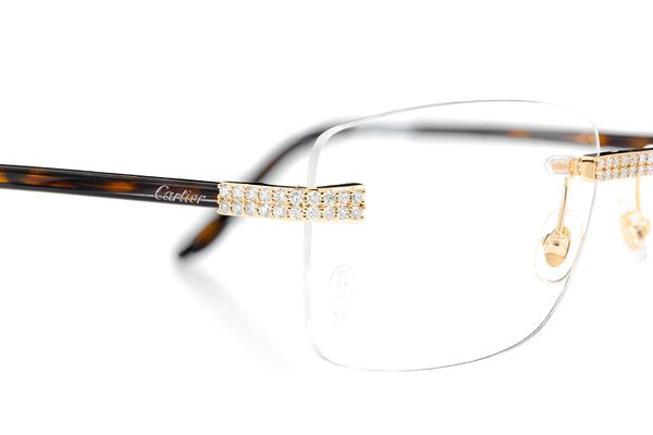 Cartier Glasses Iced Out Diamonds Rimless - 2.00ctw - Yellow Gold