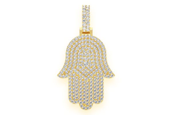 Hamsa Diamond Pendant 14k Solid Gold 2.00ctw