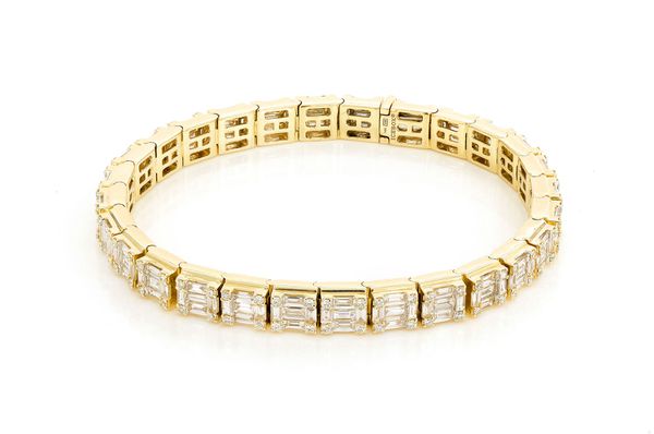 Baguette & Round Link Diamond Bracelet 14k Solid Gold 9.25ctw