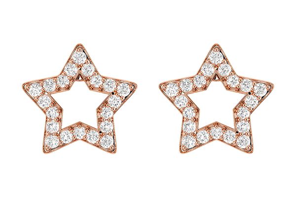 Open Star Diamond Stud Earrings 14k Solid Gold 0.20ctw