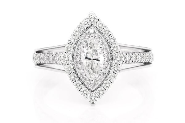 Marquise Double Halo Diamond Ring 14k Solid Gold 1.00ctw 