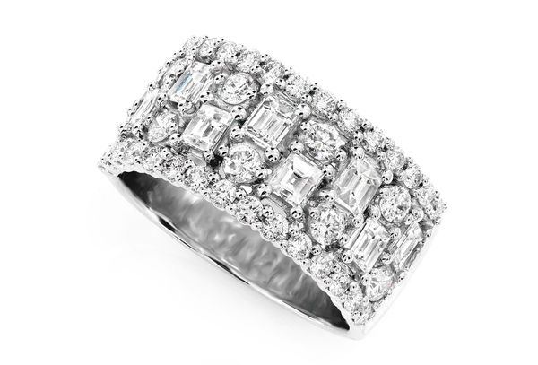 Baguette And Round Pattern Border Diamond Band Ring 14k Solid 2.20ctw