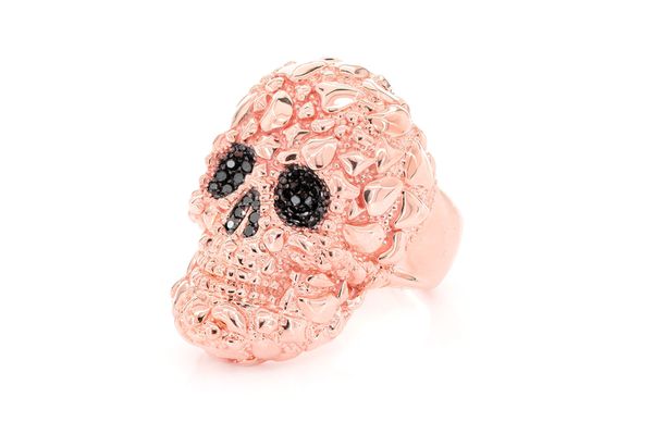 Nugget Skull Black Diamond Ring 14k Solid Gold 0.60ctw