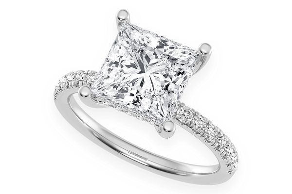 Thinn - 3.00ct Princess Solitaire - One Row Under Halo - Diamond Engagement Ring - All Natural Vs Diamonds