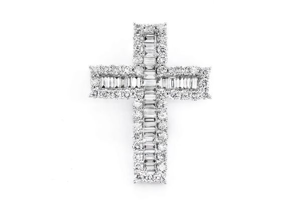 Round Border Baguette Diamond Cross Pendant 14k Solid Gold 1.00ctw 