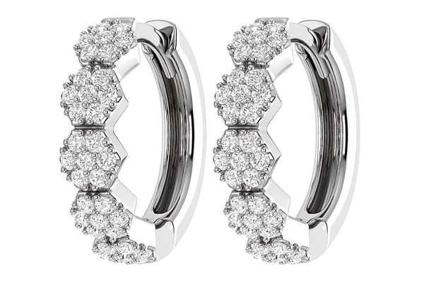 Hexagon Diamond Hoop Earrings 14k Solid Gold 0.30ctw 