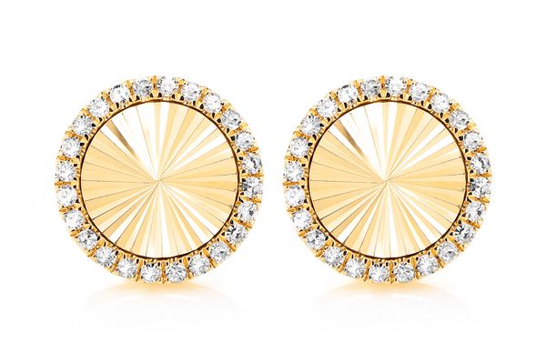 Starburst Disc Diamond Halo Stud Earrings 14k Solid Gold 0.35ctw