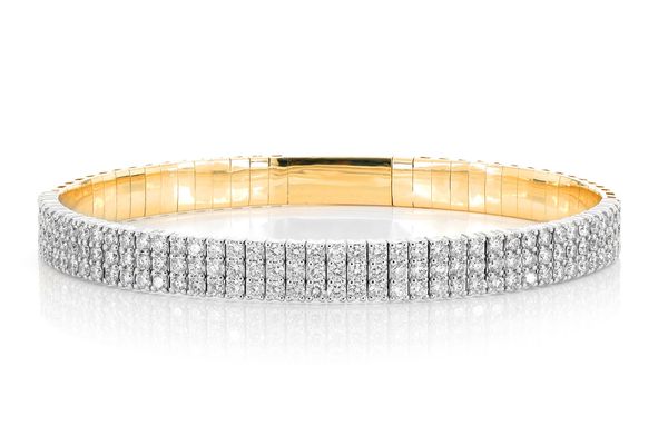 Three Row Diamond Flex Bangle Bracelet 3.85ctw 14k Solid Gold