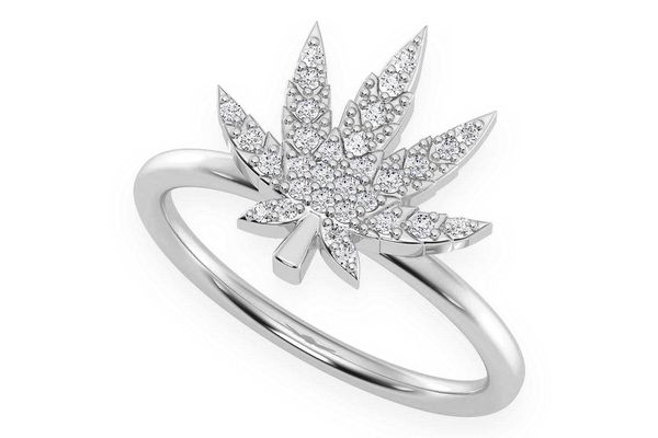 Cannabis Leaf Diamond Ring 14k Solid Gold 0.15ctw