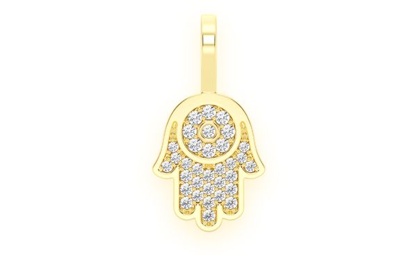 Hamsa Diamond Pendant 14k Solid Gold 0.20ctw