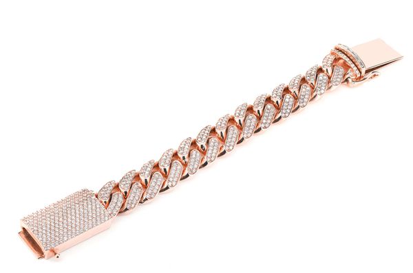 Two Row Diamond Miami Cuban Link Bracelet 14k Solid Gold 23.00ctw