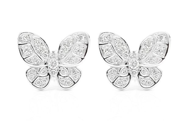 Intricate Butterfly Stud Diamond Earrings 14k Solid Gold 0.35ctw