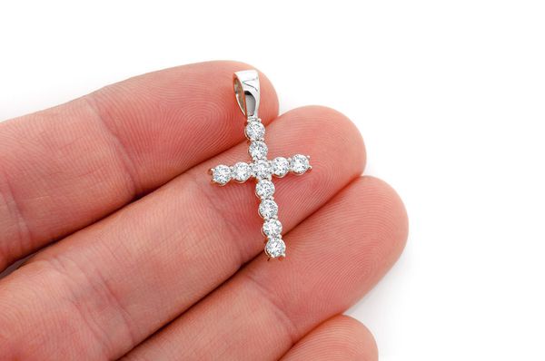 Solitaire Cross Diamond Pendant 14k Solid Gold 1.00ctw