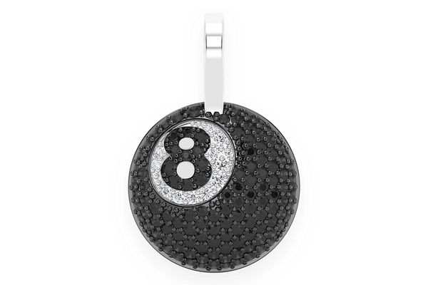 8-Ball Black & White Diamond Pendant 14k Solid Gold 0.50ctw